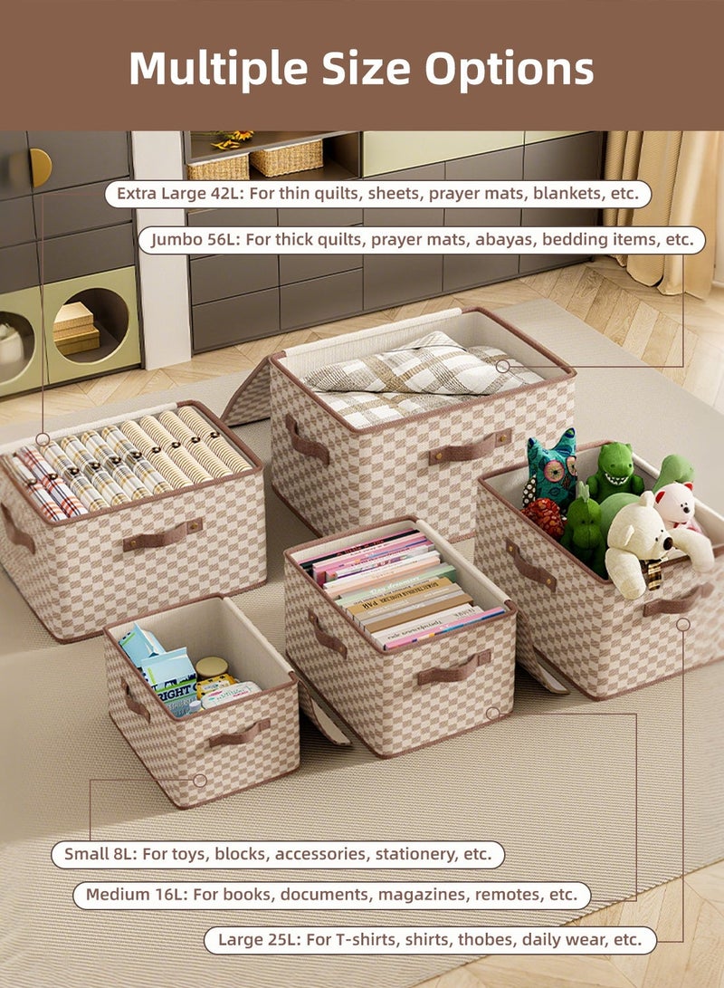 4 صناديق تخزين مع أغطية (8 لتر و 25 لتر)، منظم ملابس قابل للطي مع مقابض، صناديق تخزين قابلة للغسل مع سحابات، منظم خزانة ملابس كبير السعة للملابس والألعاب والإكسسوارات، منظمات خزانة قابلة لإعادة الاستخدام وصناديق تخزين موفرة للمساحة - Image 5